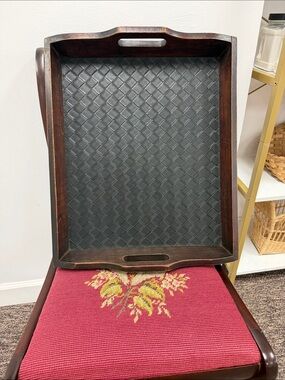 Wood Serving Tray with Textured Black Insert and Dark Brown Finish
